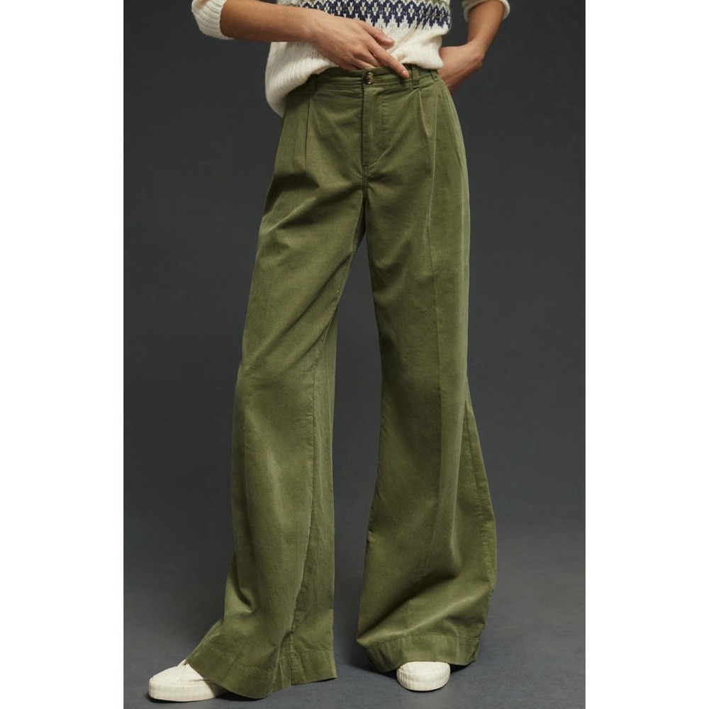 By Anthropologie Pleated Wide-Leg Corduroy Trousers Women's Size 31 Pockets